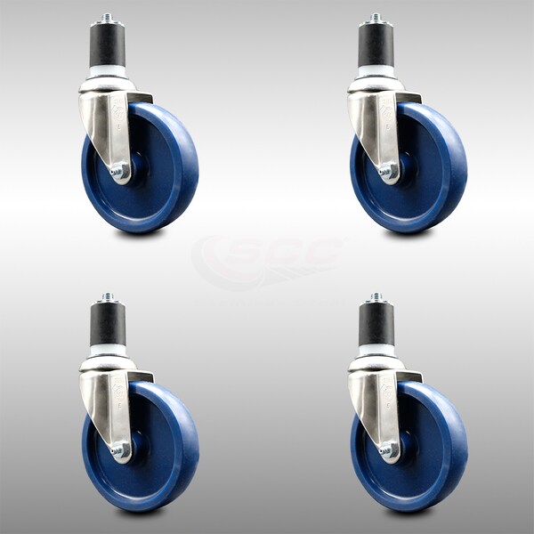 5 Inch 316SS Solid Polyurethane Swivel 1-7/8 Inch Expanding Stem Caster Set SCC